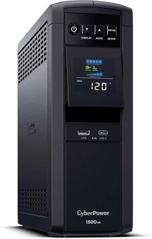 CyberPower CP1500PFCLCD PFC Sinewave UPS System, 1500VA/1000W, 12 Outlets, AVR, Mini Tower